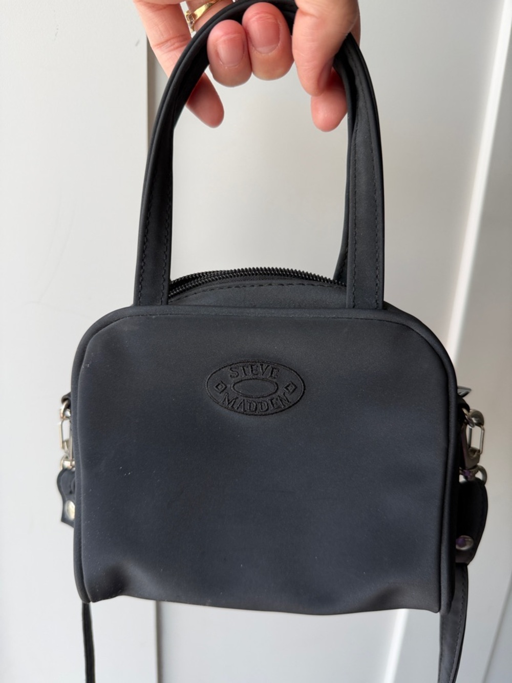 Vintage Steve Madden Black Mini Dome Satchel with Crossbody Strap